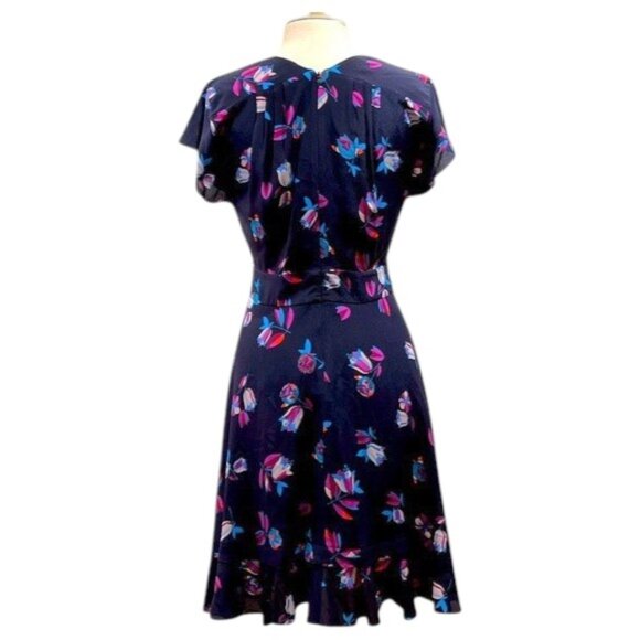 Rebecca Taylor Navy Bellflower Flutter Sleeve Silk Dress NEW - Picture 4 of 8